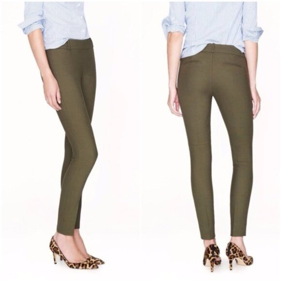 J. CREW MINNIE WOOL Blend‎ Olive Skinny Dress Pants Side Zip Style 06685 Size 6 - Picture 1 of 11